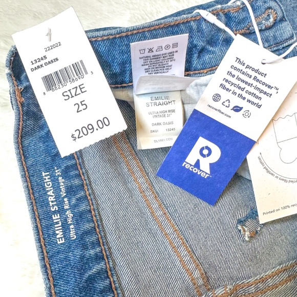 DL1961 Emilie Straight High Rise Vintage 31" Dark Oasis Stretch Jeans - Picture 12 of 14